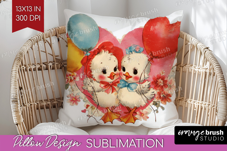Vintage Valentines Day Pillow Sublimation - Retro Animal PNG