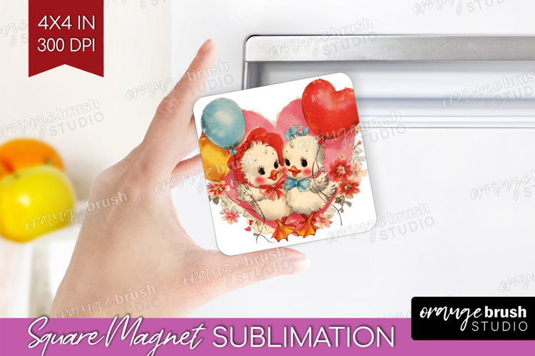 Vintage Valentines Day Magnet Sublimation - Retro Animal PNG