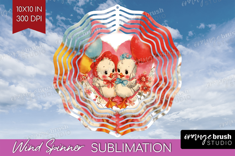 Vintage Valentines Day Wind Spinner Sublimation PNG - Retro