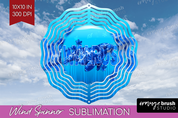 Walrus Floral Wind Spinner Sublimation PNG Sea Blue Round