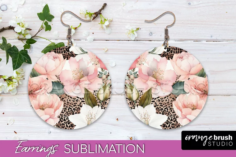Watercolor Flowers Earrings, Pink Floral Earring Sublimation