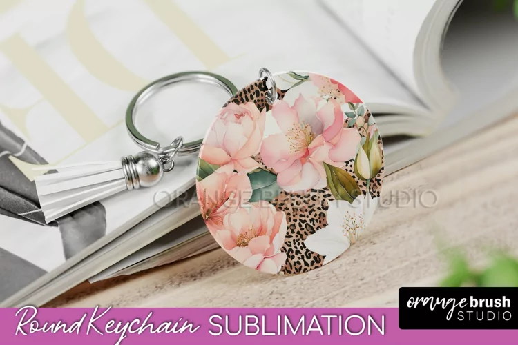 Pink Flowers Keychain, Floral Keychain Sublimation Design