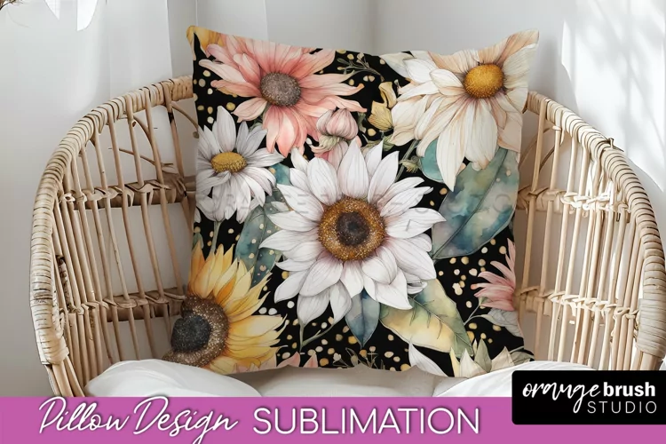 Watercolor Flowers Pillow Cover - Summer Pillow Sublimation