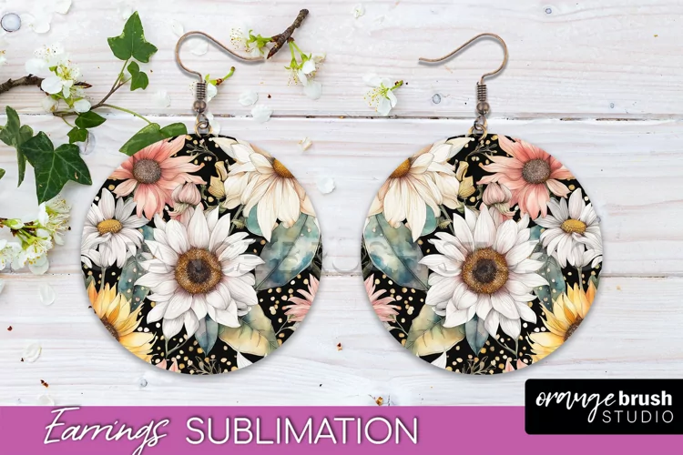 Watercolor Flowers Earrings, Pink Floral Earring Sublimation