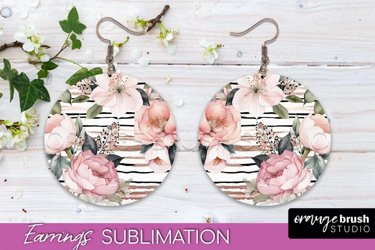 Watercolor Flowers Earrings, Pink Floral Earring Sublimation