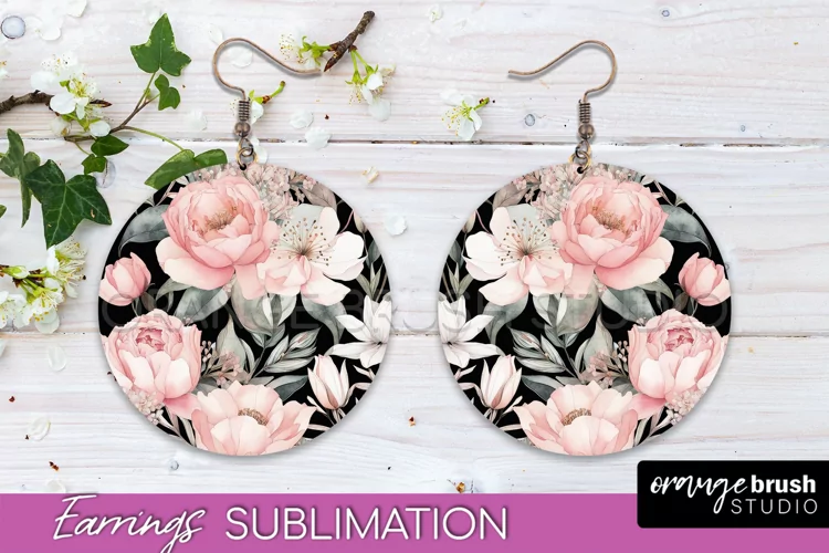 Watercolor Flowers Earrings, Pink Floral Earring Sublimation