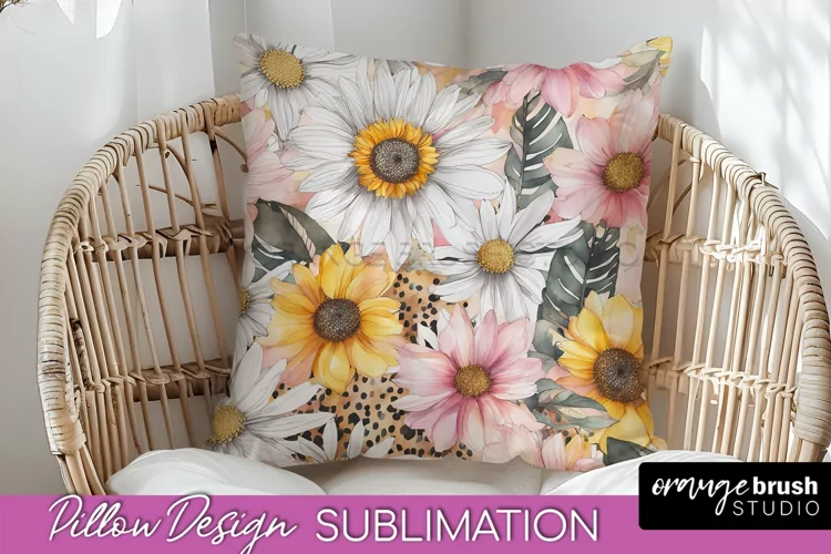 Watercolor Flowers Pillow Cover - Summer Pillow Sublimation