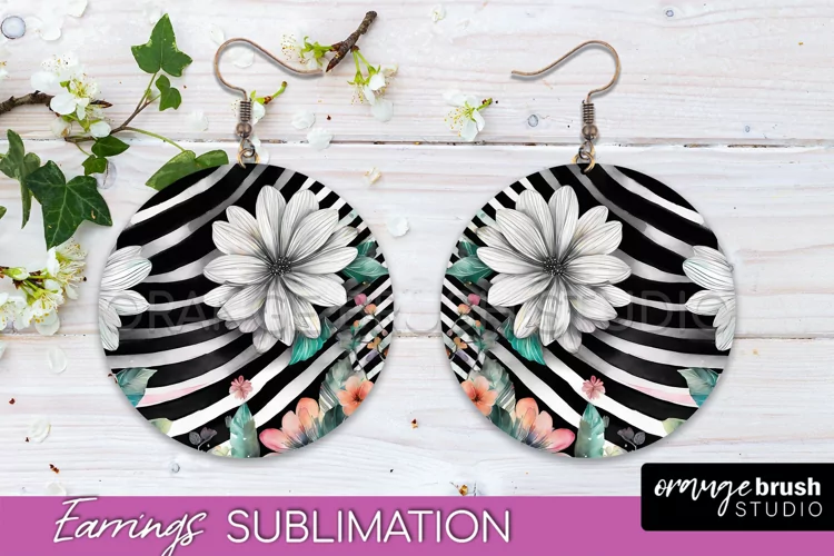 Watercolor Flowers Earrings, Pink Floral Earring Sublimation