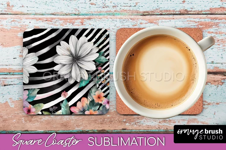 Watercolor Flowers Square Coaster - Floral Pink Sublimation