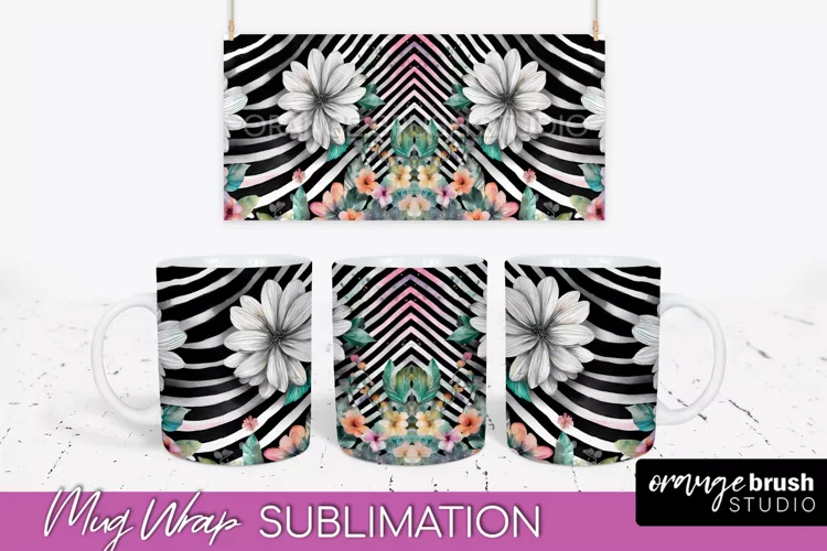 Pink Watercolor Flowers Mug Wrap - Floral Mug Sublimation