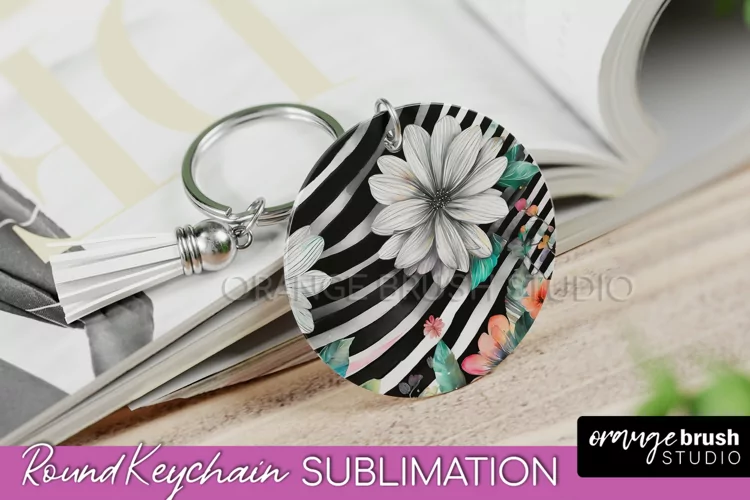 Pink Flowers Keychain, Floral Keychain Sublimation Design