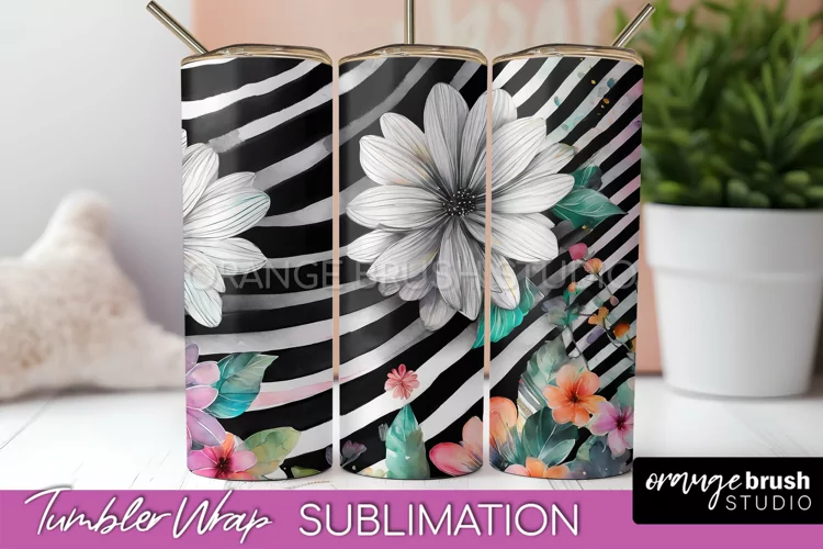 Floral Tumbler Wrap - Pink Flowers Watercolor Tumbler PNG