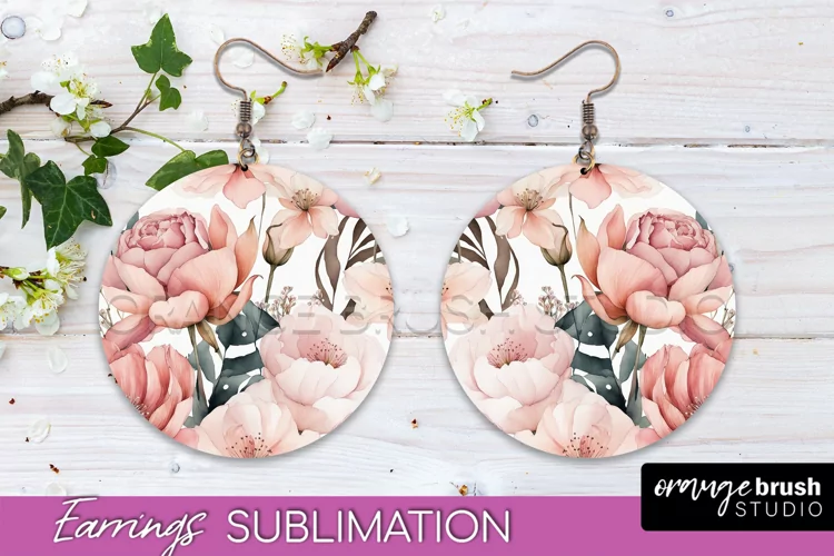 Watercolor Flowers Earrings, Pink Floral Earring Sublimation