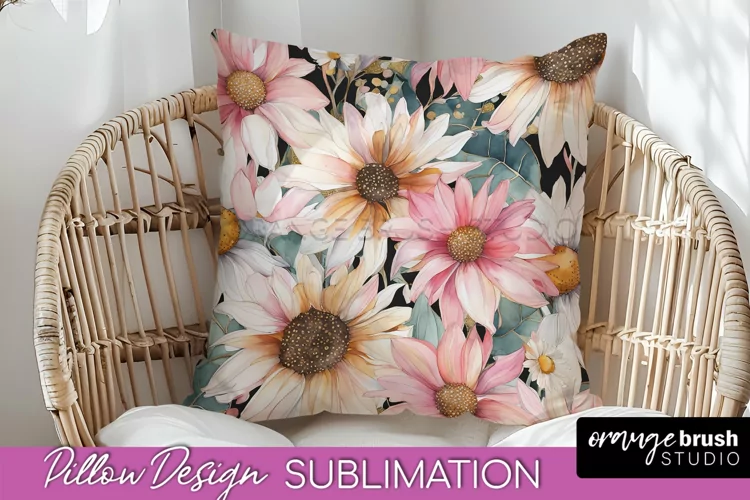 Watercolor Flowers Pillow Cover - Summer Pillow Sublimation
