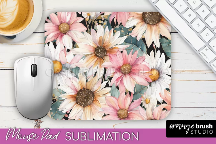 Floral Mouse Pad PNG - Pink Flowers Mousepad Sublimation