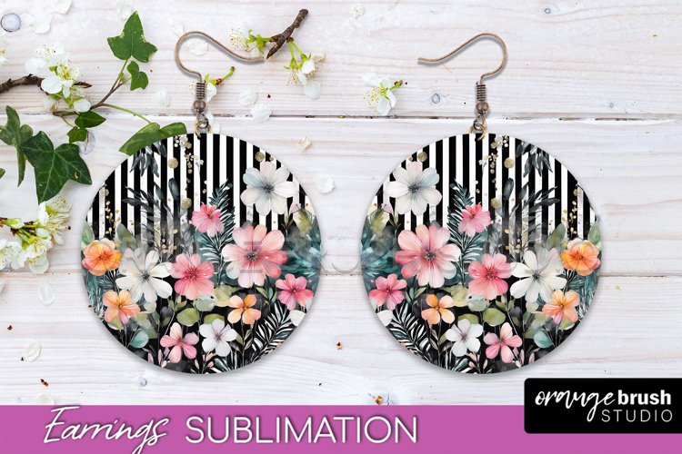 Watercolor Flowers Earrings, Pink Floral Earring Sublimation