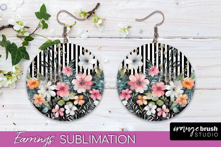 Watercolor Flowers Earrings, Pink Floral Earring Sublimation