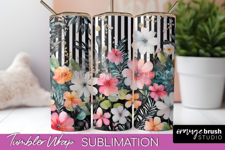Floral Tumbler Wrap - Pink Flowers Watercolor Tumbler PNG