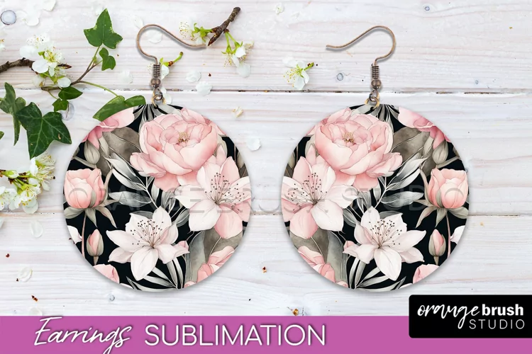 Watercolor Flowers Earrings, Pink Floral Earring Sublimation