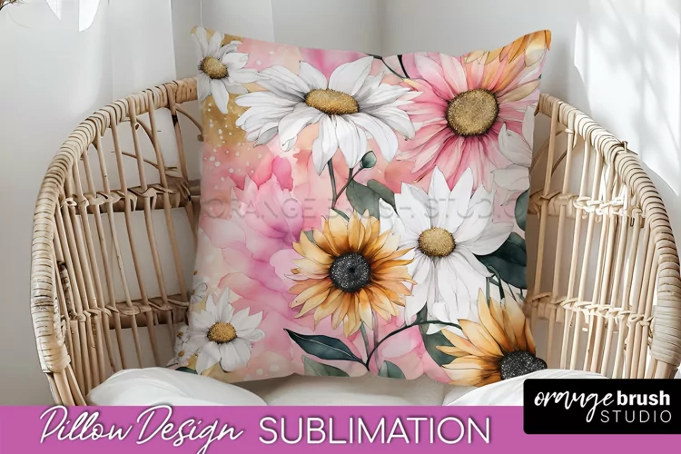 Watercolor Flowers Pillow Cover - Summer Pillow Sublimation