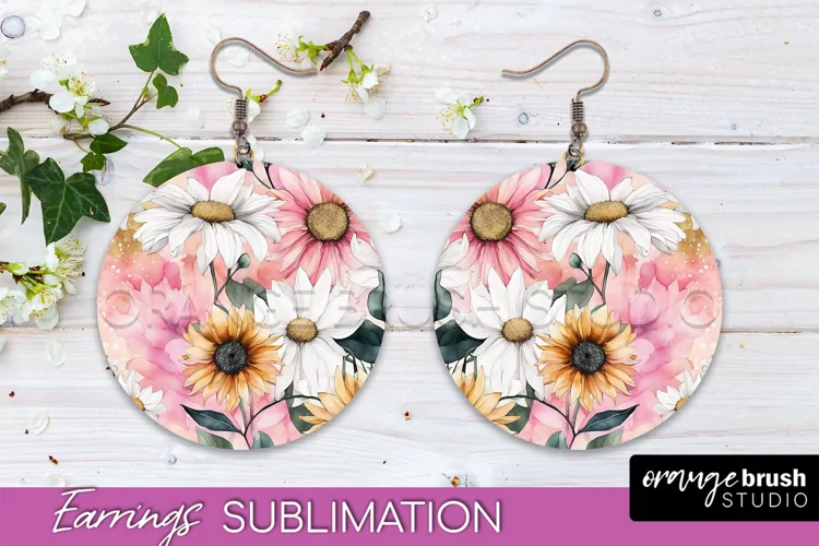 Watercolor Flowers Earrings, Pink Floral Earring Sublimation