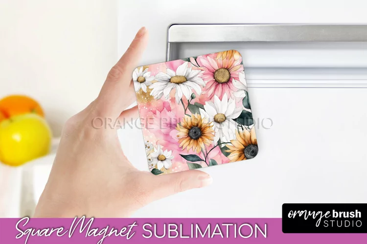 Pink Flowers Magnet Sublimation - Watercolor Magnet Design