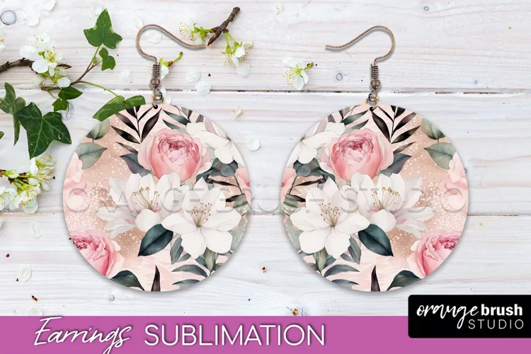 Watercolor Flowers Earrings, Pink Floral Earring Sublimation