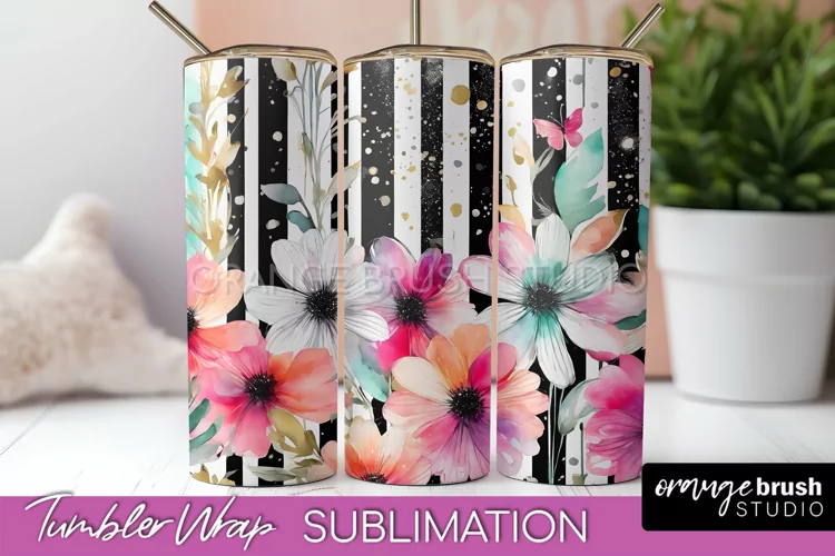 Floral Tumbler Wrap - Pink Flowers Watercolor Tumbler PNG