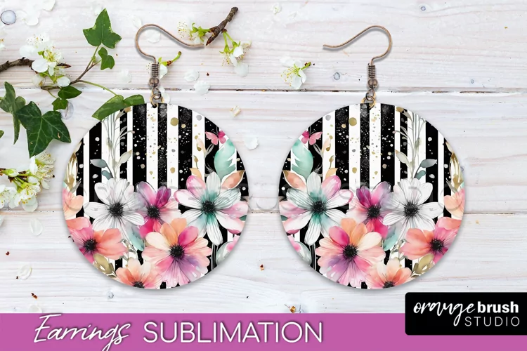 Watercolor Flowers Earrings, Pink Floral Earring Sublimation