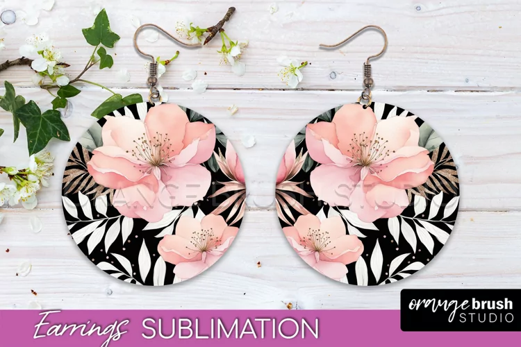 Watercolor Flowers Earrings, Pink Floral Earring Sublimation