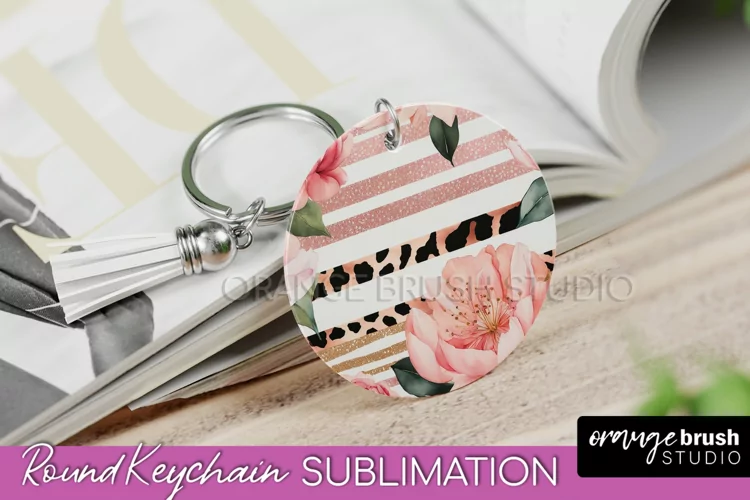 Pink Flowers Keychain, Floral Keychain Sublimation Design