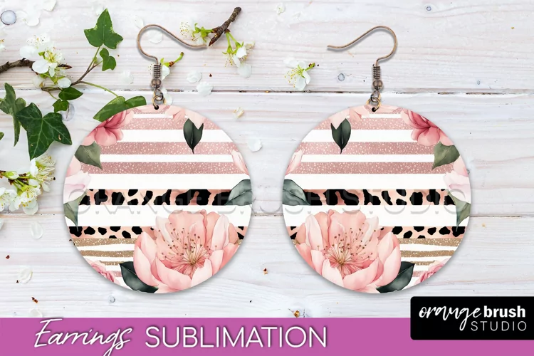 Watercolor Flowers Earrings, Pink Floral Earring Sublimation