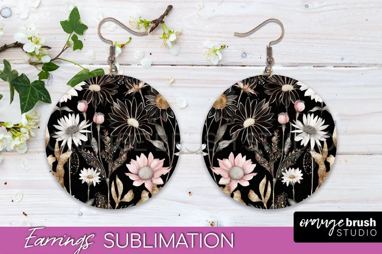 Watercolor Flowers Earrings, Pink Floral Earring Sublimation