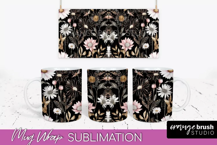 Pink Watercolor Flowers Mug Wrap - Floral Mug Sublimation