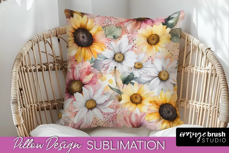 Watercolor Flowers Pillow Cover - Summer Pillow Sublimation