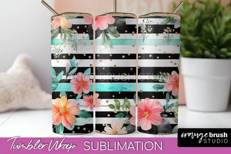 Floral Tumbler Wrap - Pink Flowers Watercolor Tumbler PNG