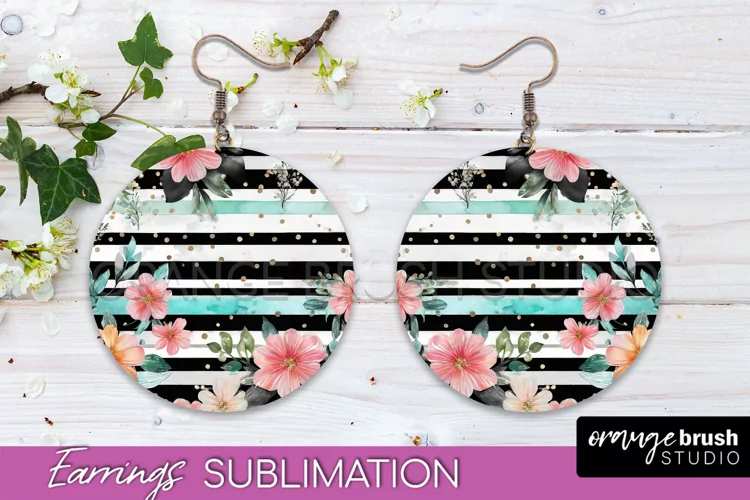 Watercolor Flowers Earrings, Pink Floral Earring Sublimation