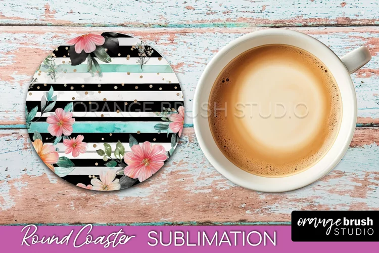 Watercolor Flowers Round Coaster - Floral Pink Sublimation