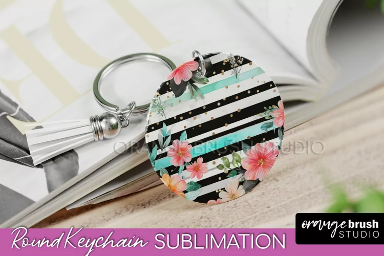 Pink Flowers Keychain, Floral Keychain Sublimation Design