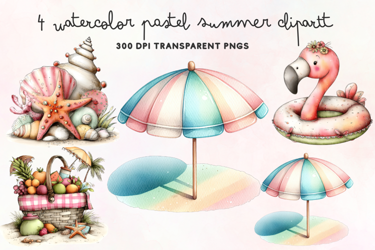 Watercolor Pastel Summer Clipart PNG