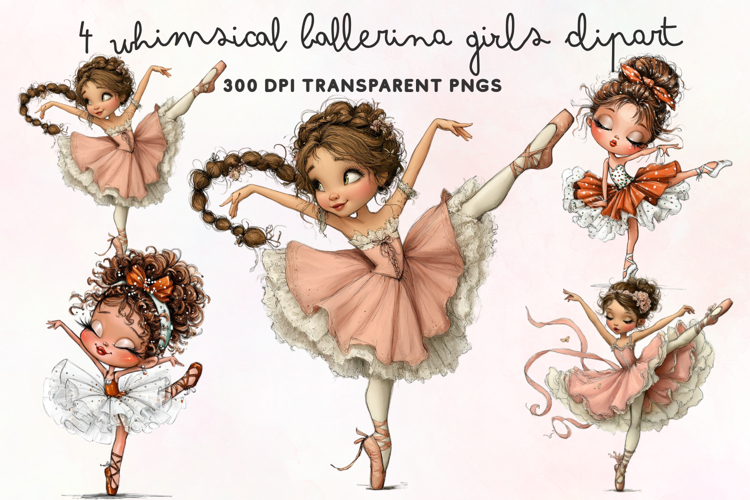Whimsical Ballerina Girls Clipart PNG example image 1