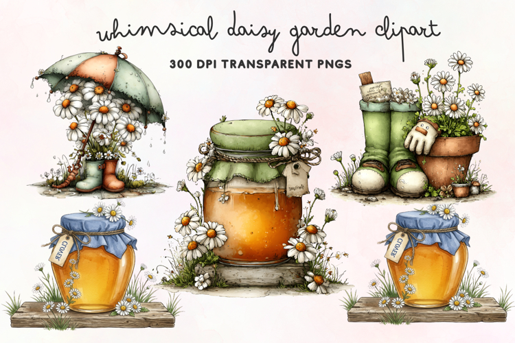 Whimsical Daisy Garden Clipart PNG example image 1