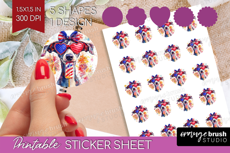 Whippet Dog Round Sticker 4th Of July Printable Sticker