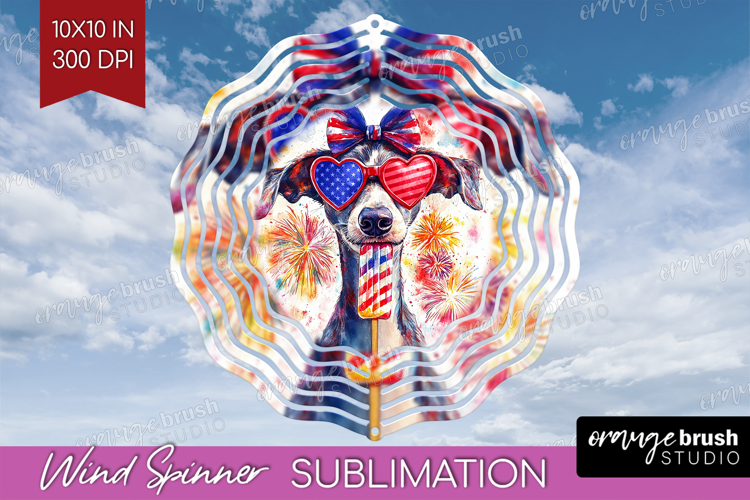 Whippet Dog Wind Spinner Sublimation PNG 4th Of July Round