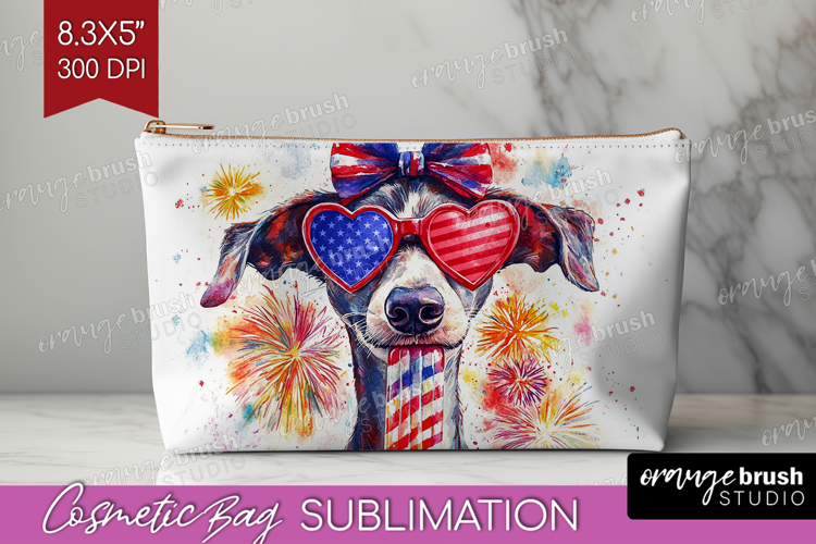 Whippet Dog Cosmetic Bag 4th Of July Makeup Bag PNG