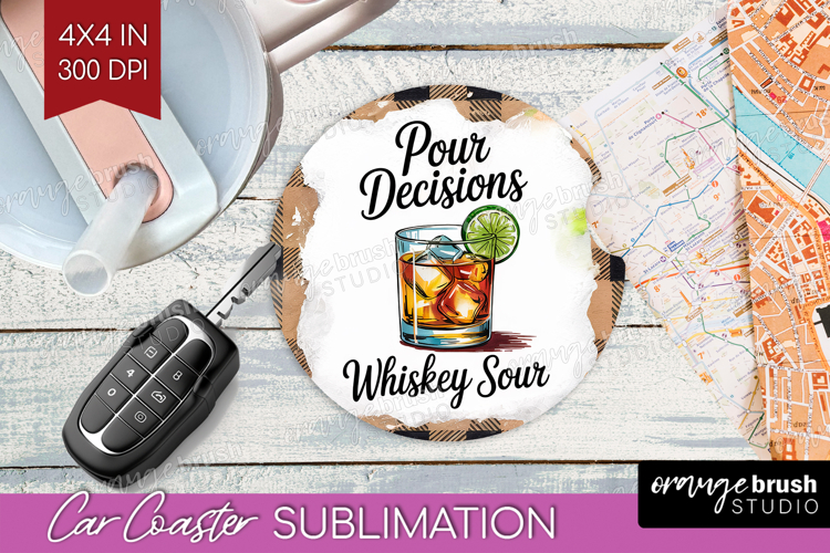 Whiskey Sour Cocktail Car Coaster Summer Drink Coaster PNG
