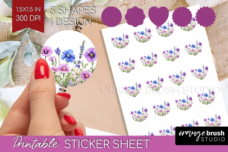 Wildflowers Round Sticker - Watercolor Flowers Printable