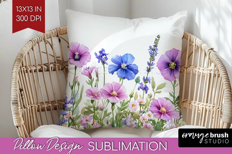 Wildflowers Pillow Sublimation - Watercolor Flowers Pillow