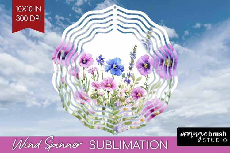 Wildflowers Wind Spinner Sublimation PNG - Watercolor Round