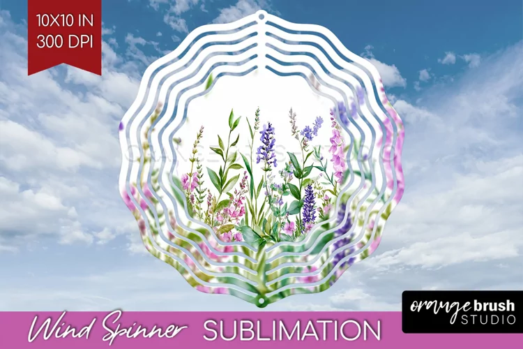 Wildflowers Wind Spinner Sublimation PNG - Watercolor Round